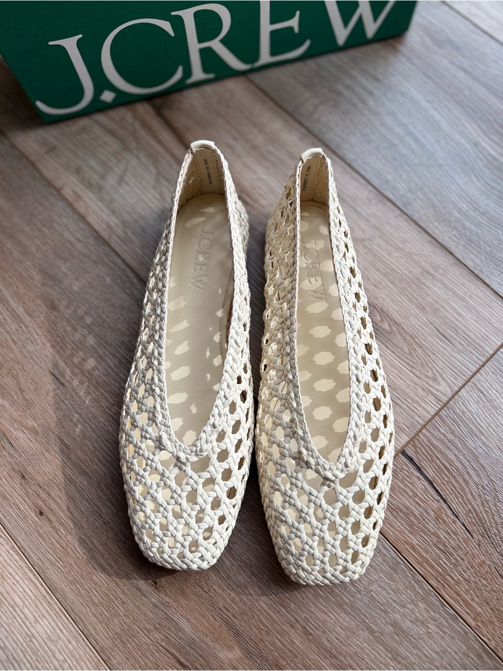 Nib J. Crew Quinn leather Cream Woven Ballet Flats - Picture 3 of 4